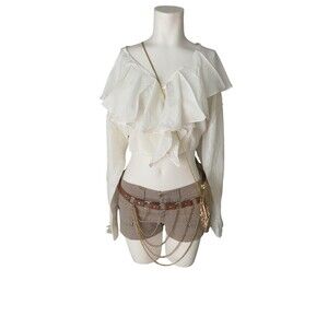 White Silk Long sleeve Dressy Crop Top Blouse Size M NWT Y2K Elegant Delicate